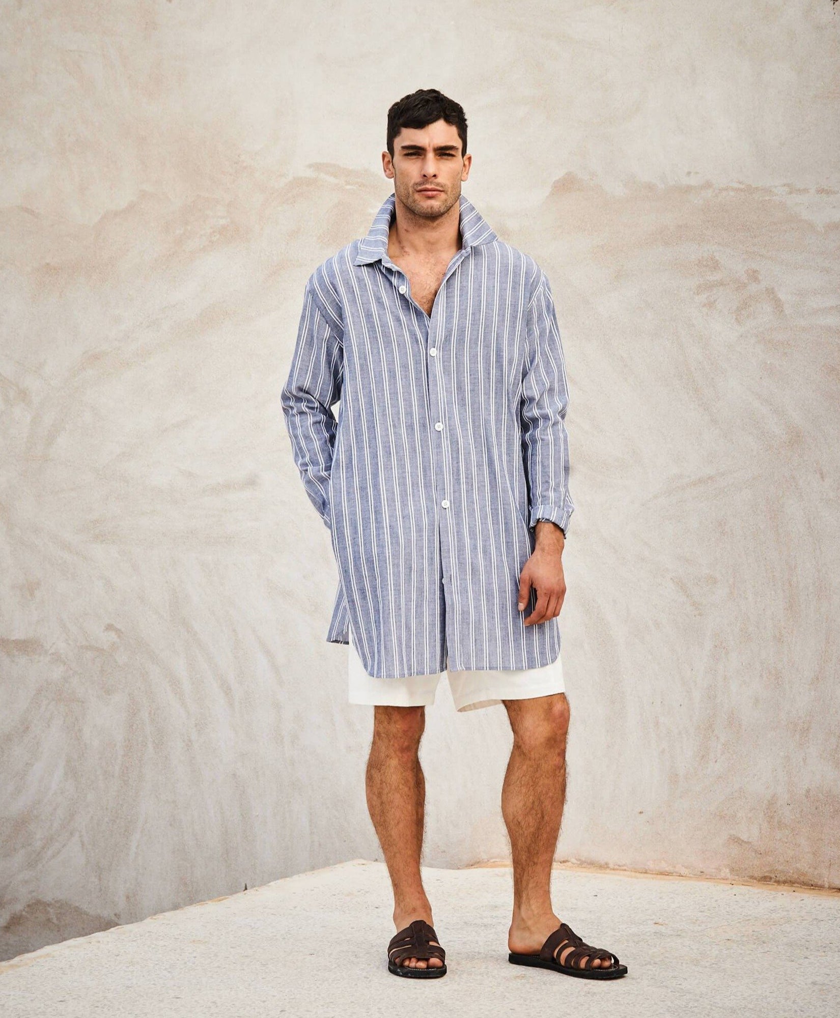 Agadir Shirt in Navy, mens relaxed fit shirt, mens tunic, resort wear, mens cotton shirt