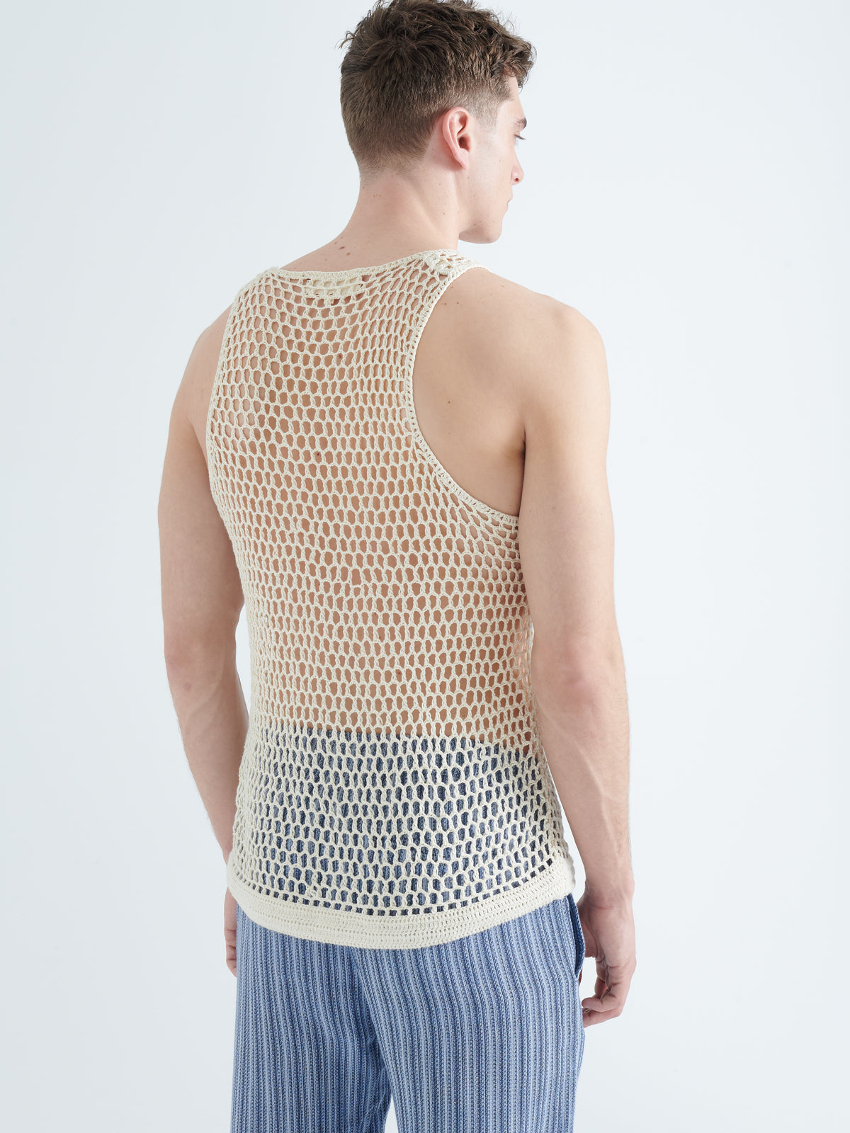 Crochet Knitted Cotton Tank Top in Off White