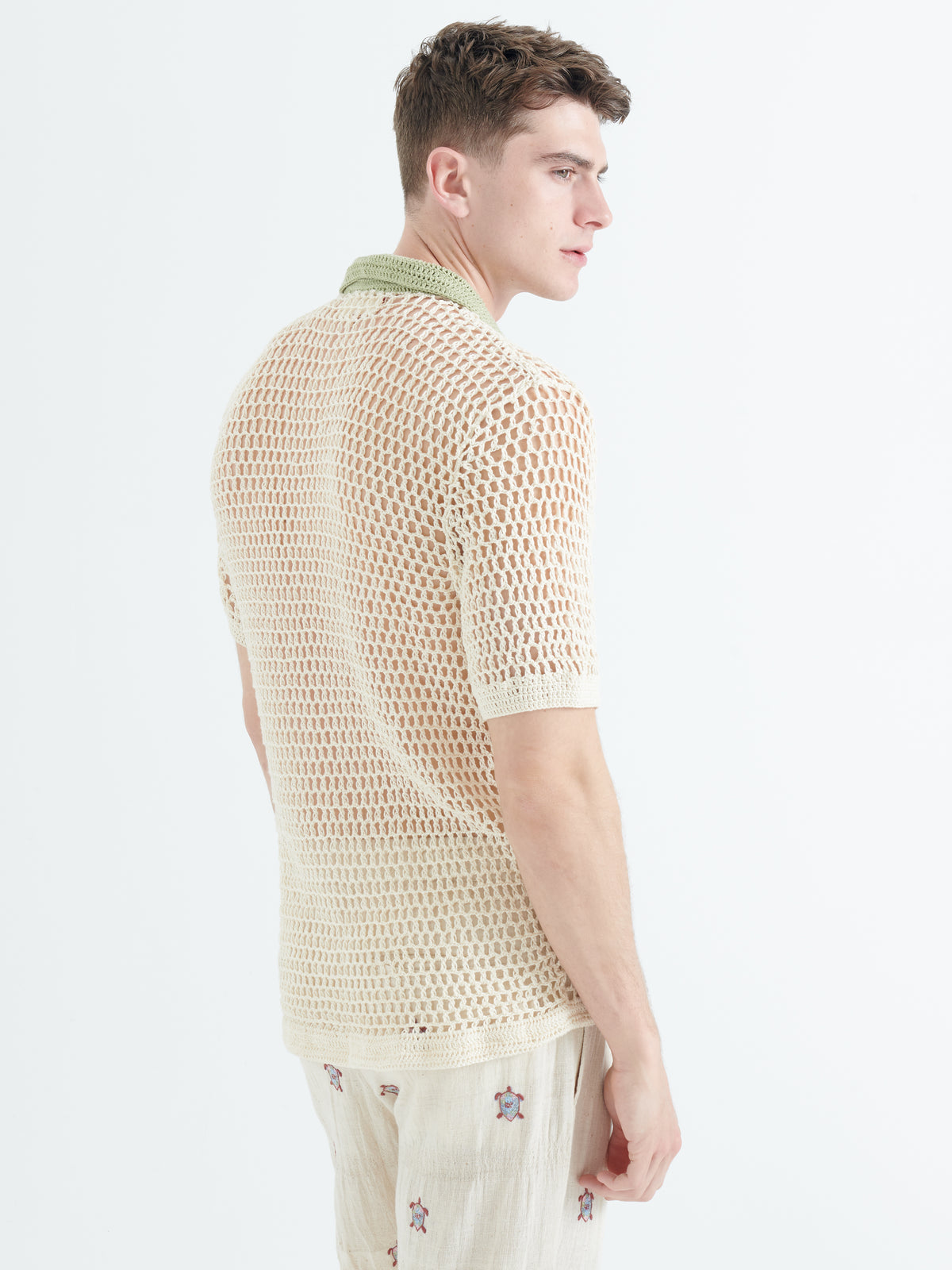 Crochet Knitted Cotton Shirt in Off White
