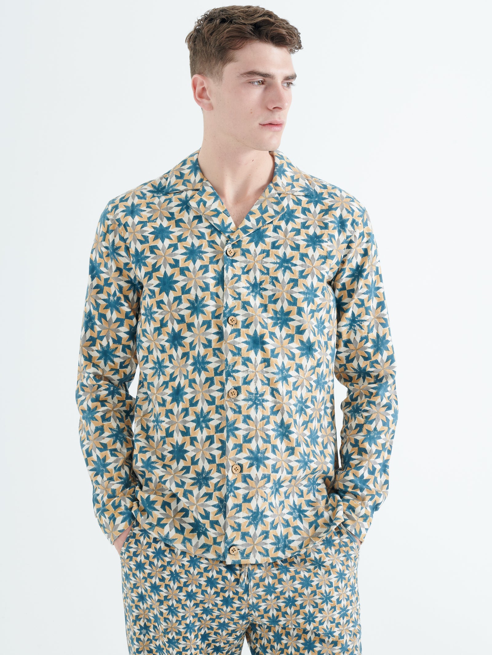 Paloma Organic Cotton Shirt in Yellow and Green Block Print copy