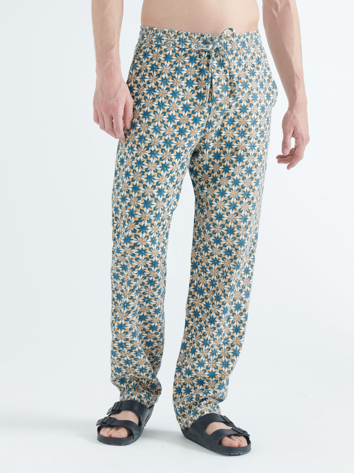 Malibu Organic Cotton in Yellow and Green Block Print