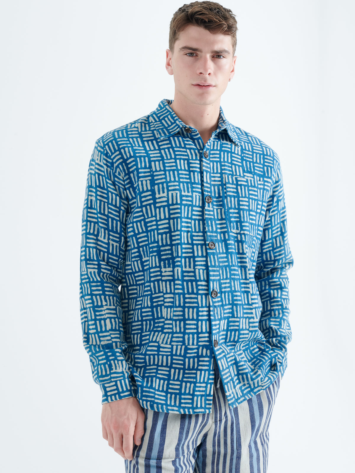 Enamorados Organic Cotton Shirt in Blue Block Print