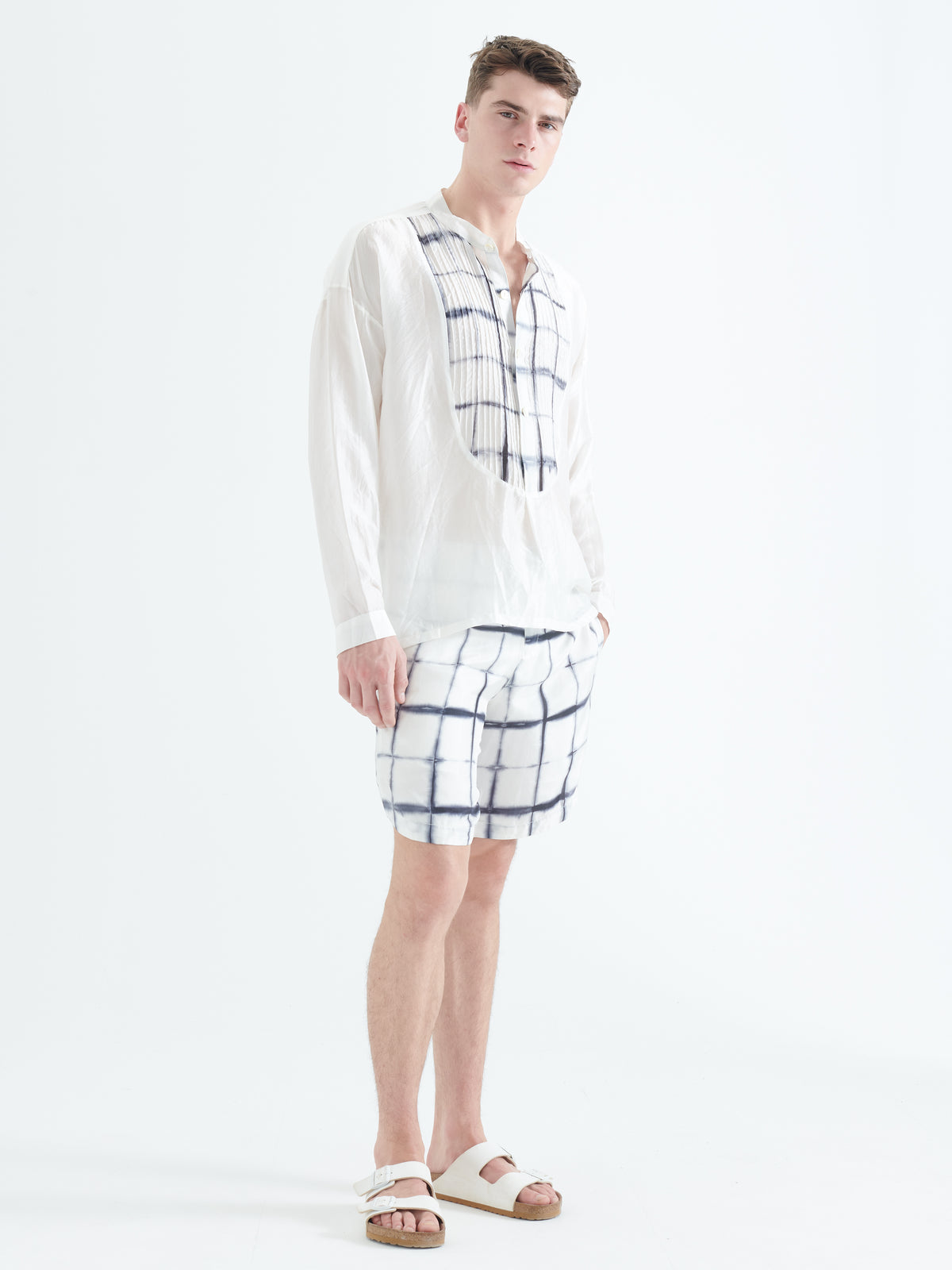 Hiri Silk Shorts in White and Black