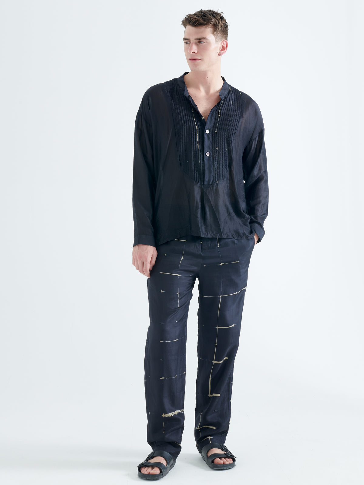 Cavalet Silk Shirt in Black and Sand