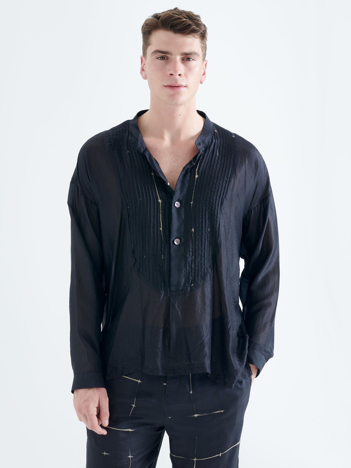 Cavalet Silk Shirt in Black and Sand