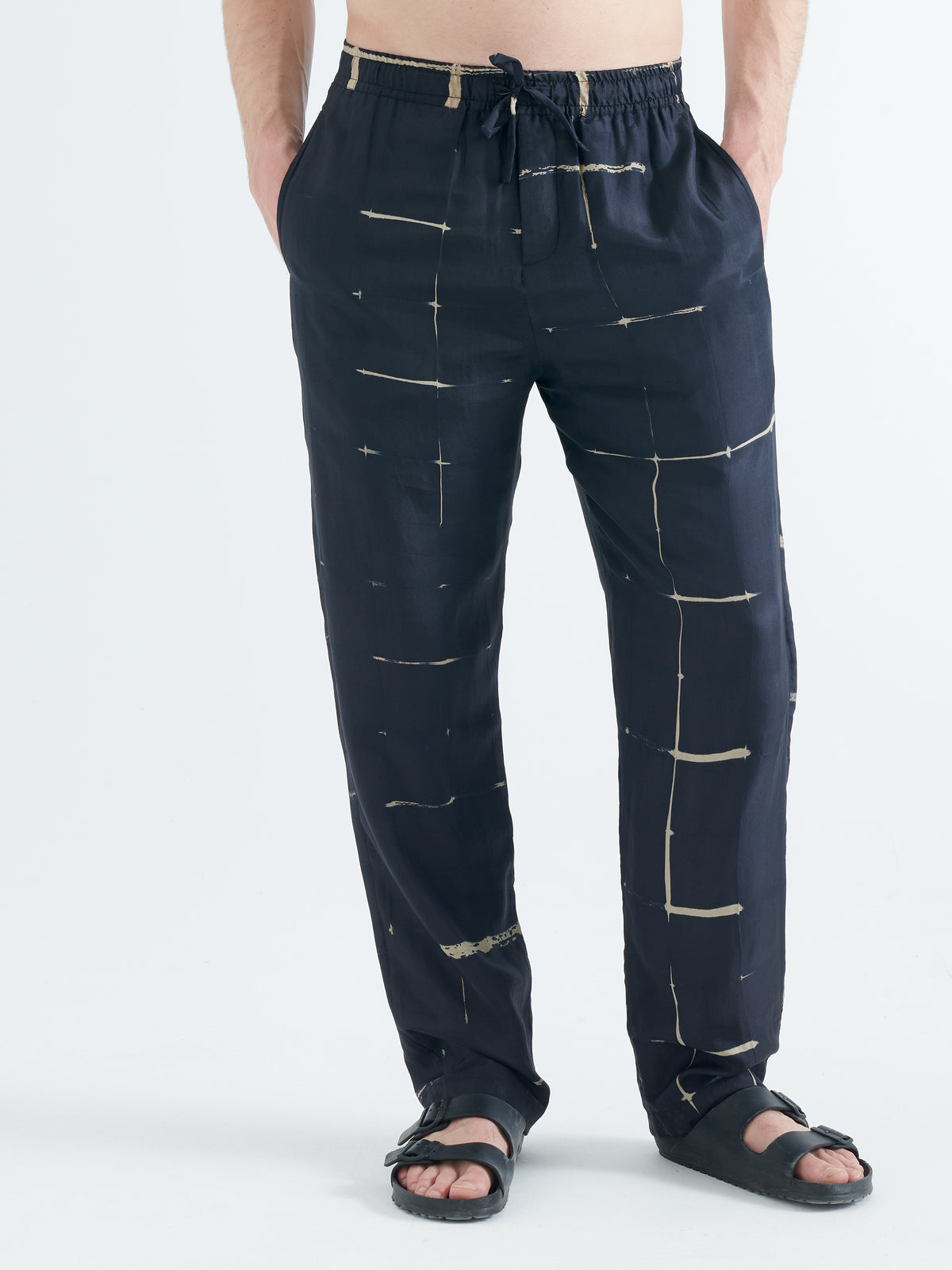 Malibu Silk Trousers in Black and Sand