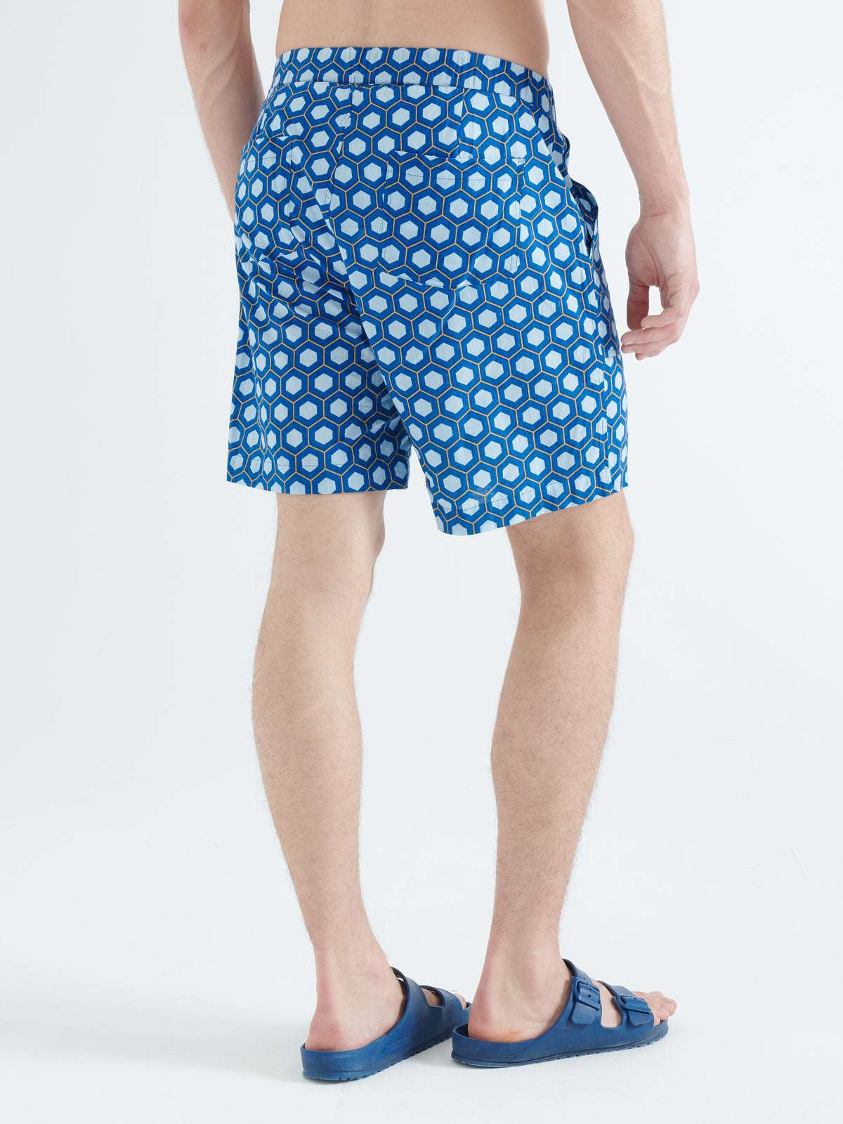 Es Cubells Organic Cotton Shorts in Blue Block Geometric Print