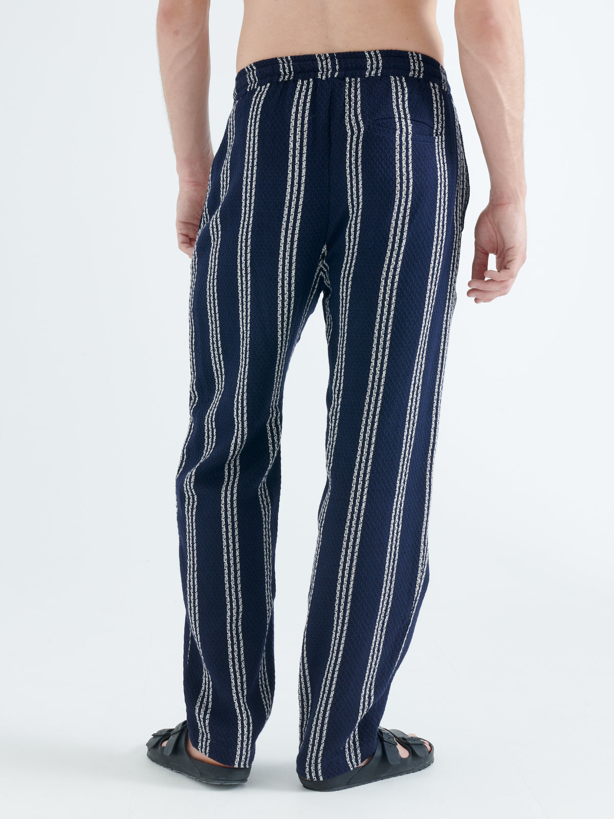 Malibu Cotton Waffle Trousers in Navy and White
