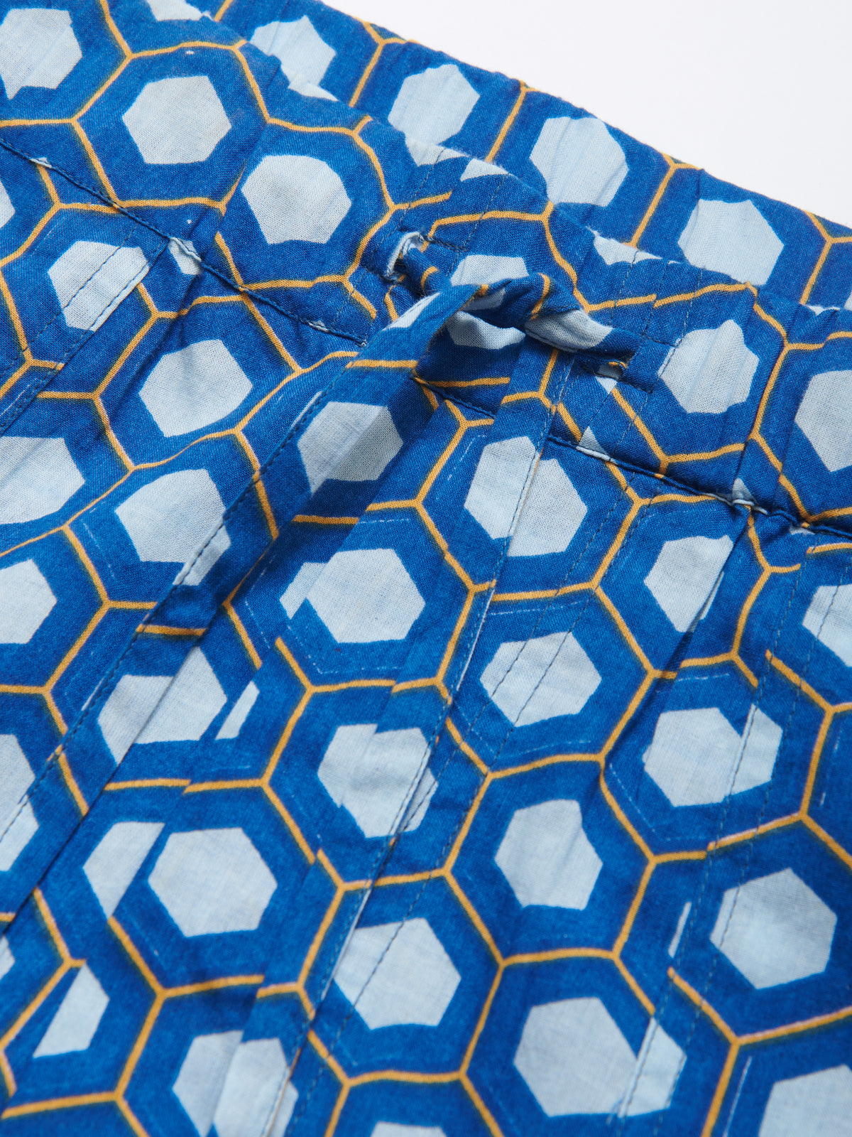 Es Cubells Organic Cotton Shorts in Blue Block Geometric Print