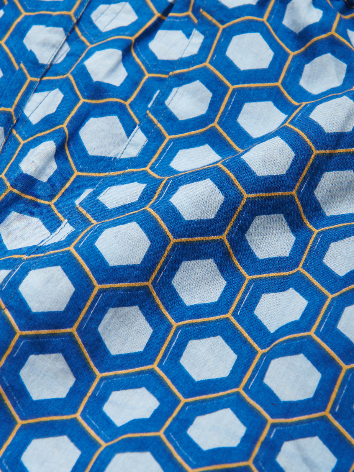 Es Cubells Organic Cotton Shorts in Blue Block Geometric Print