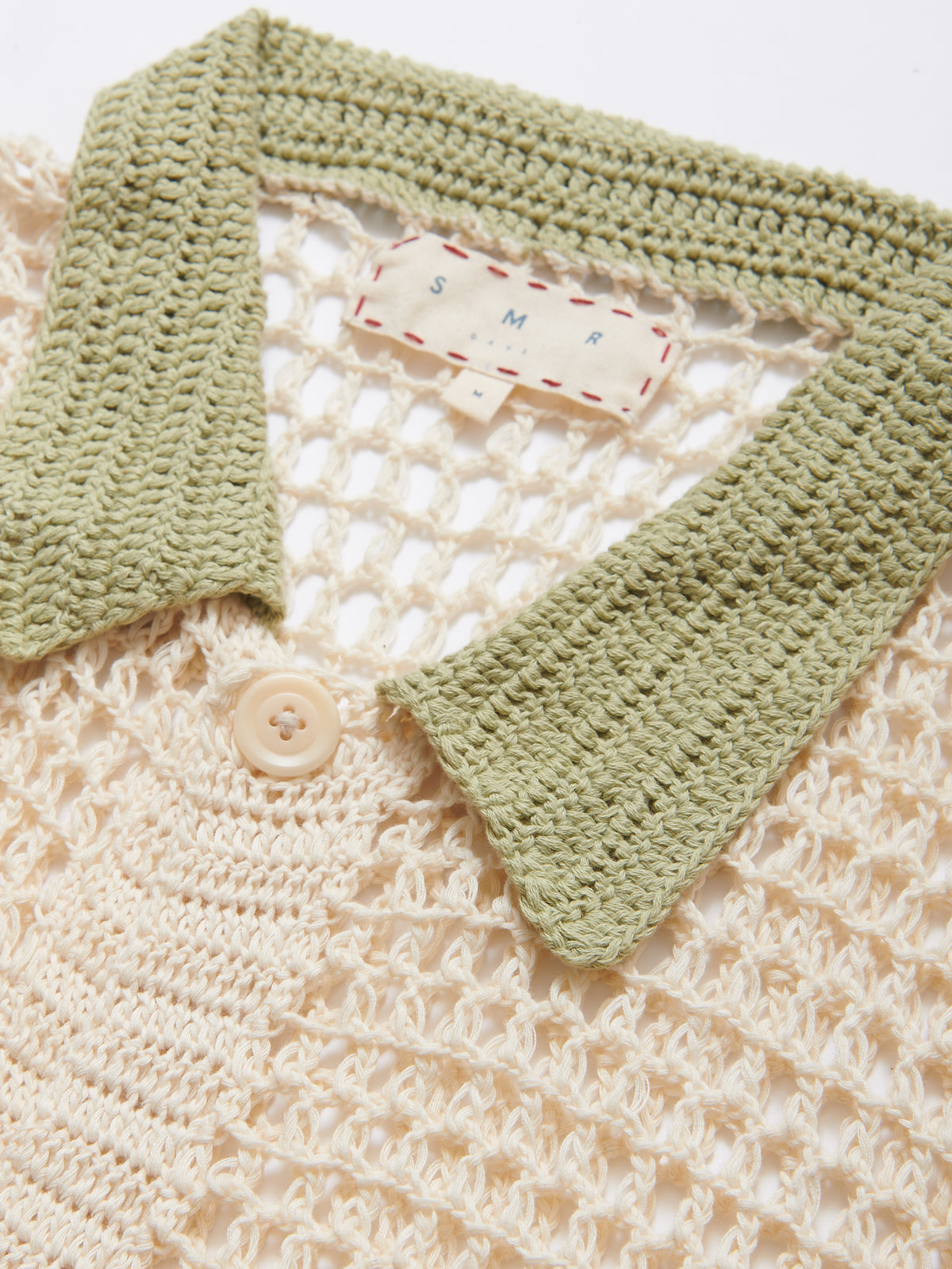 Crochet Knitted Cotton Shirt in Off White