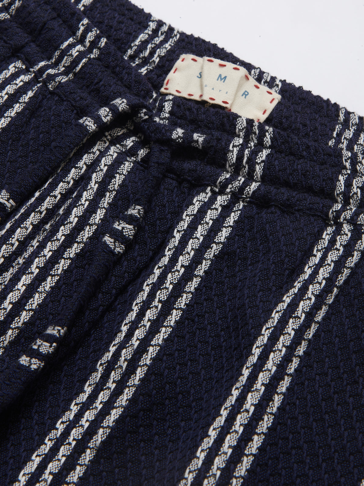Malibu Cotton Waffle Trousers in Navy and White