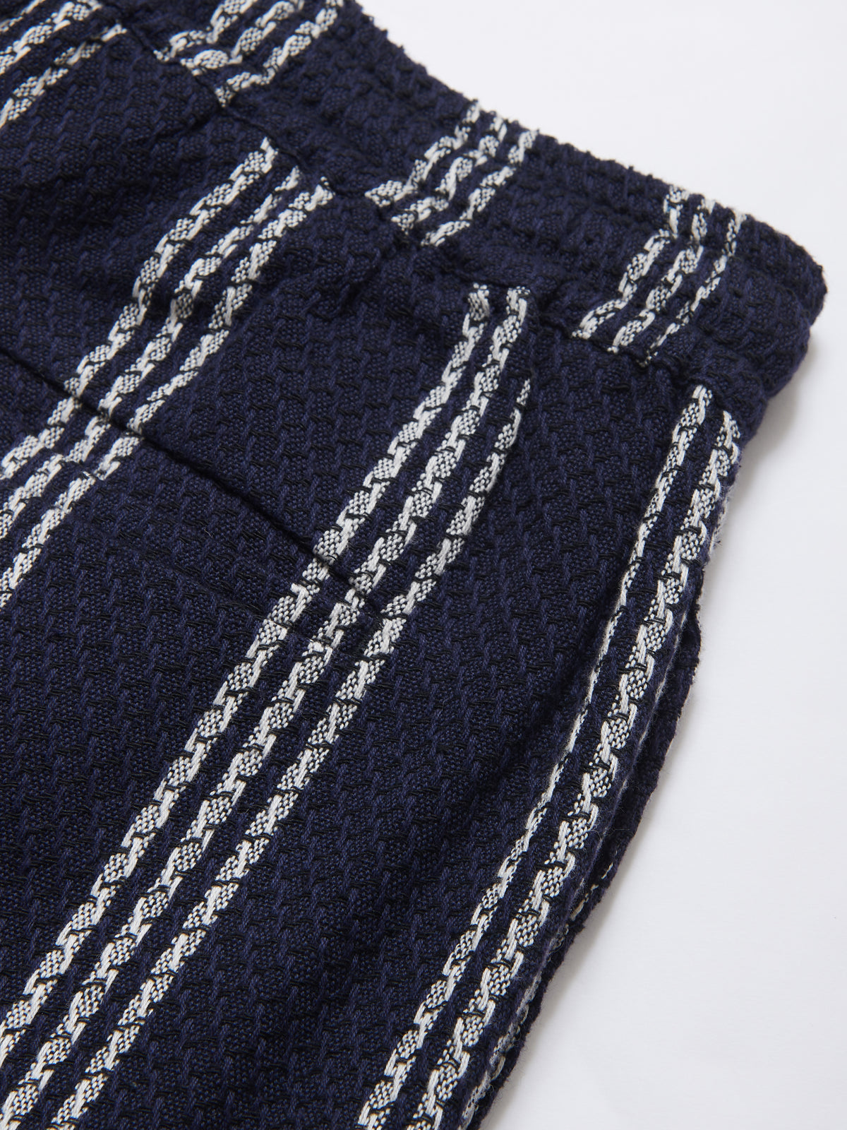 Malibu Cotton Waffle Trousers in Navy and White