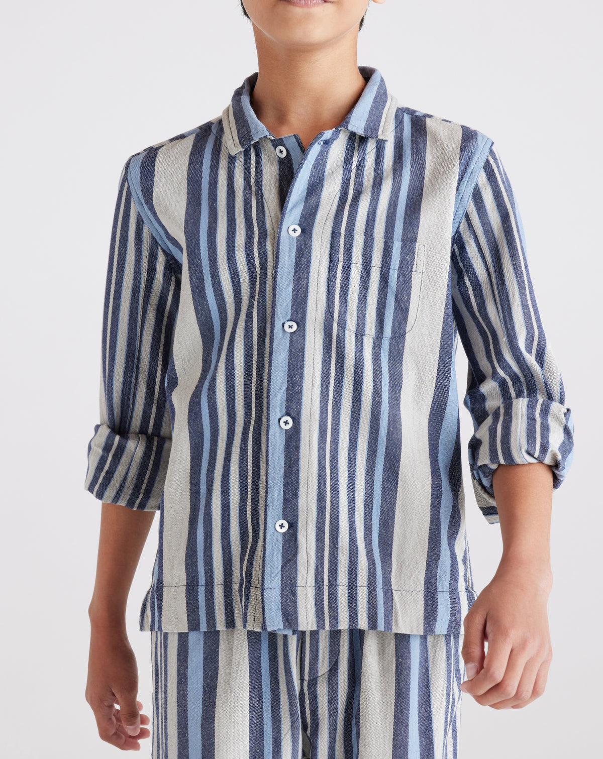 Kids Enamorados Cotton Shirt in Blue Stripes