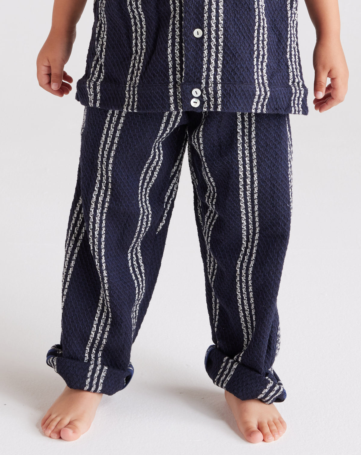 Kids Malibu Cotton Waffle Trousers in Navy and White