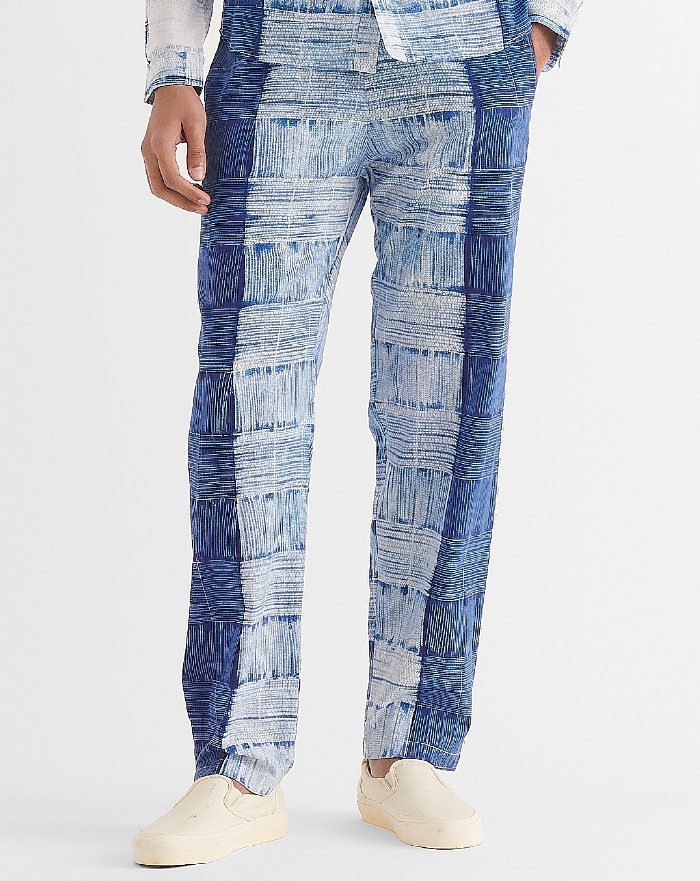 Malibu Trousers in White and Blue Tie-Dye