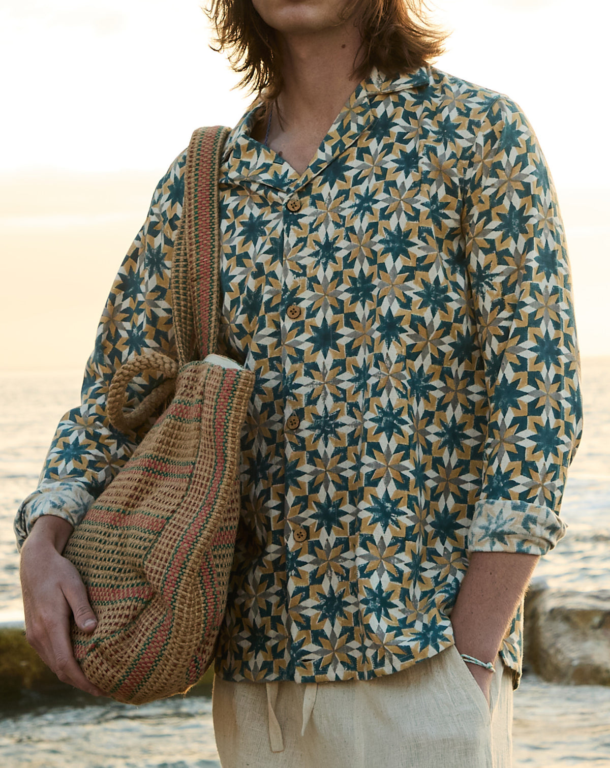 Paloma Organic Cotton Shirt in Yellow and Green Block Print