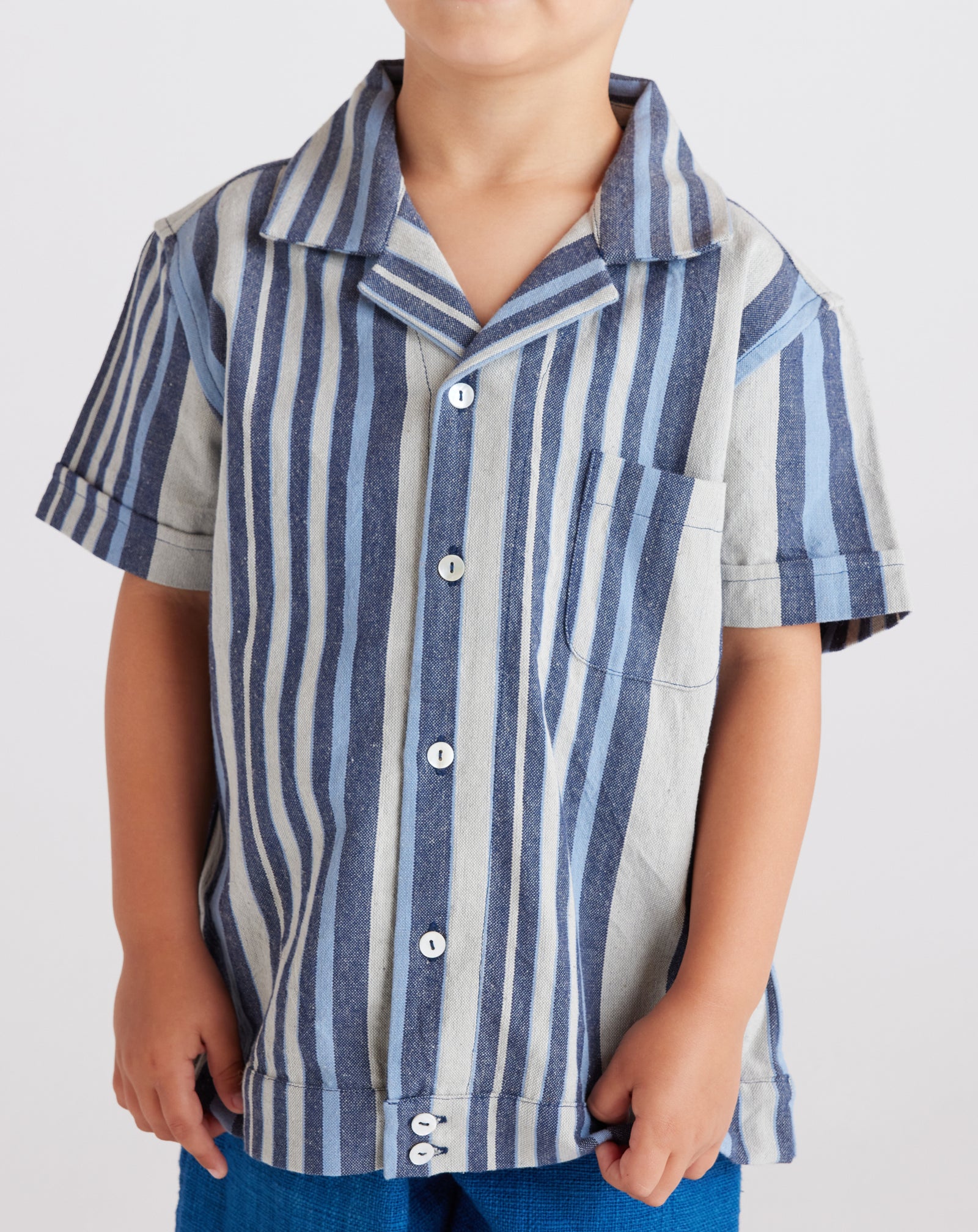 Kids Paraiso Cotton Shirt in Blue Stripes