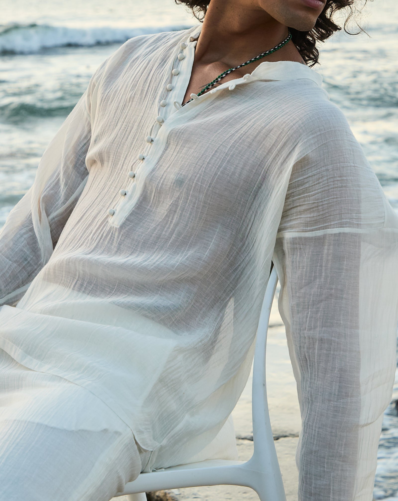 Yves Cotton Silk Shirt in White