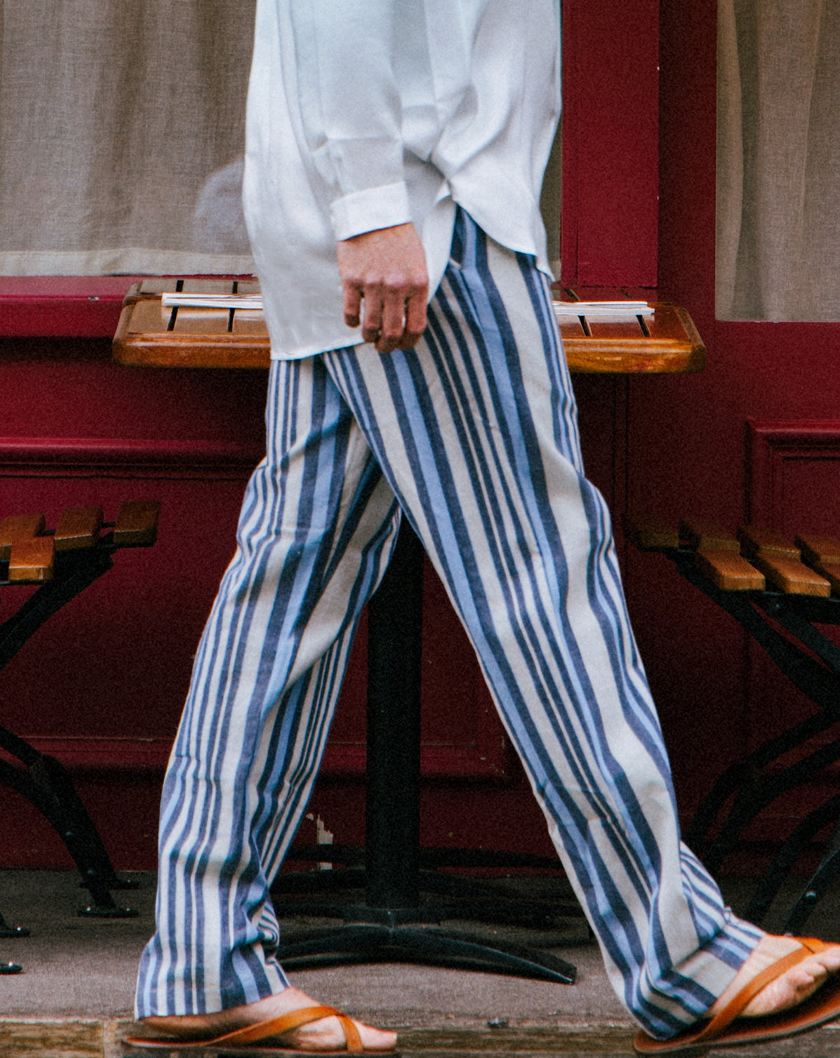 Malibu Cotton Trousers in Blue Stripes