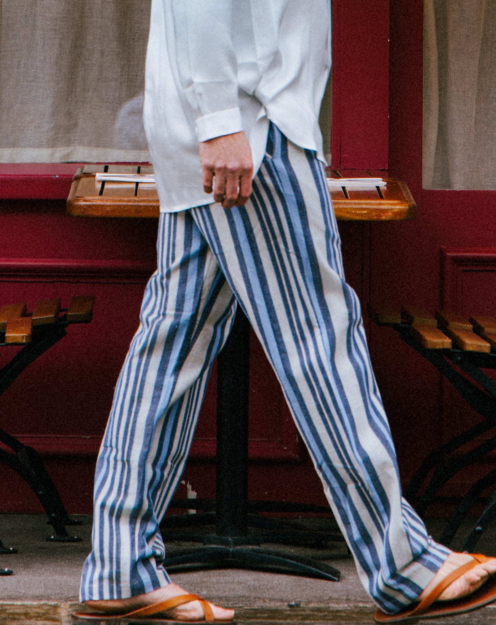 Malibu Cotton Trousers in Blue Stripes