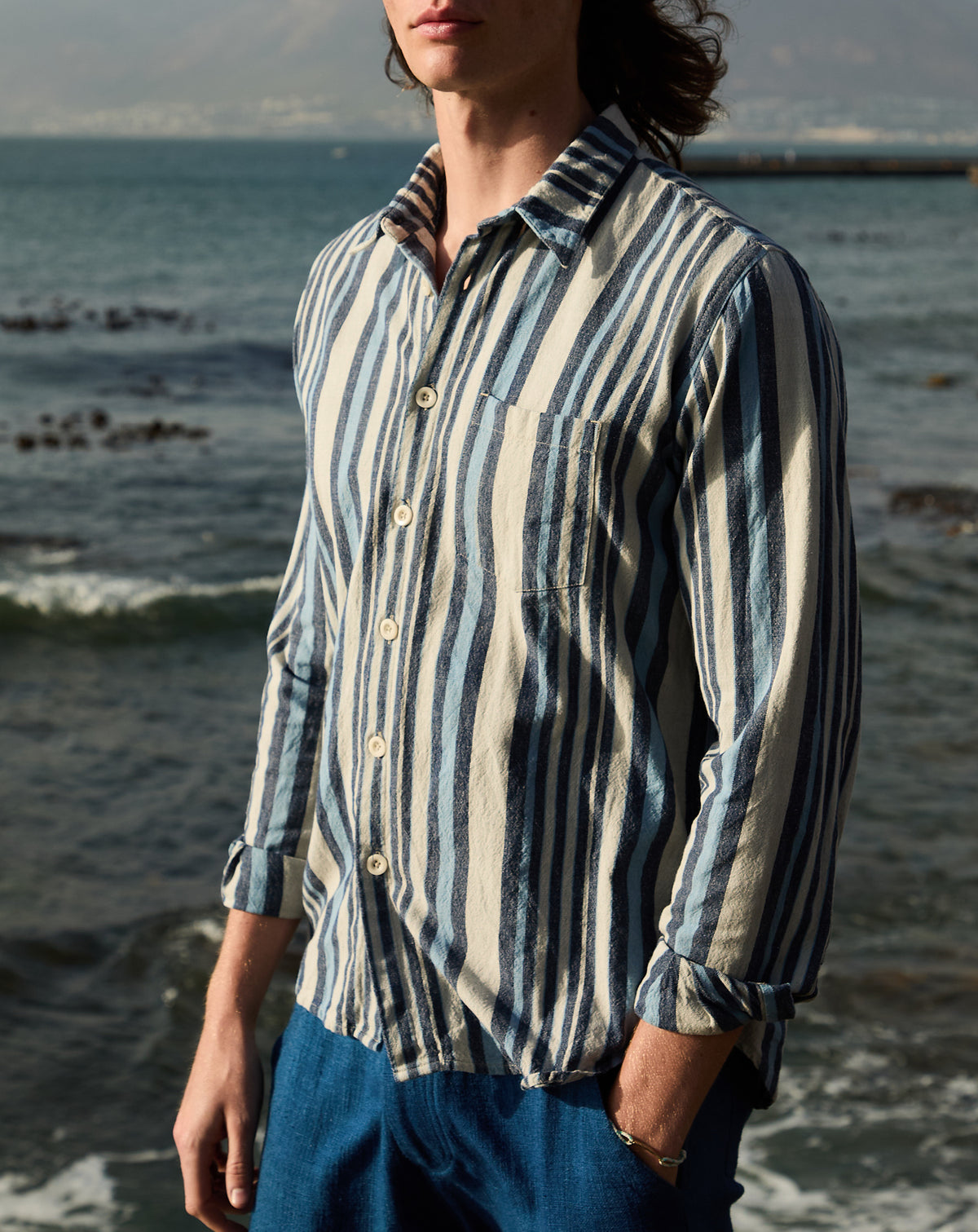 Enamorados Cotton Shirt in Blue Stripes