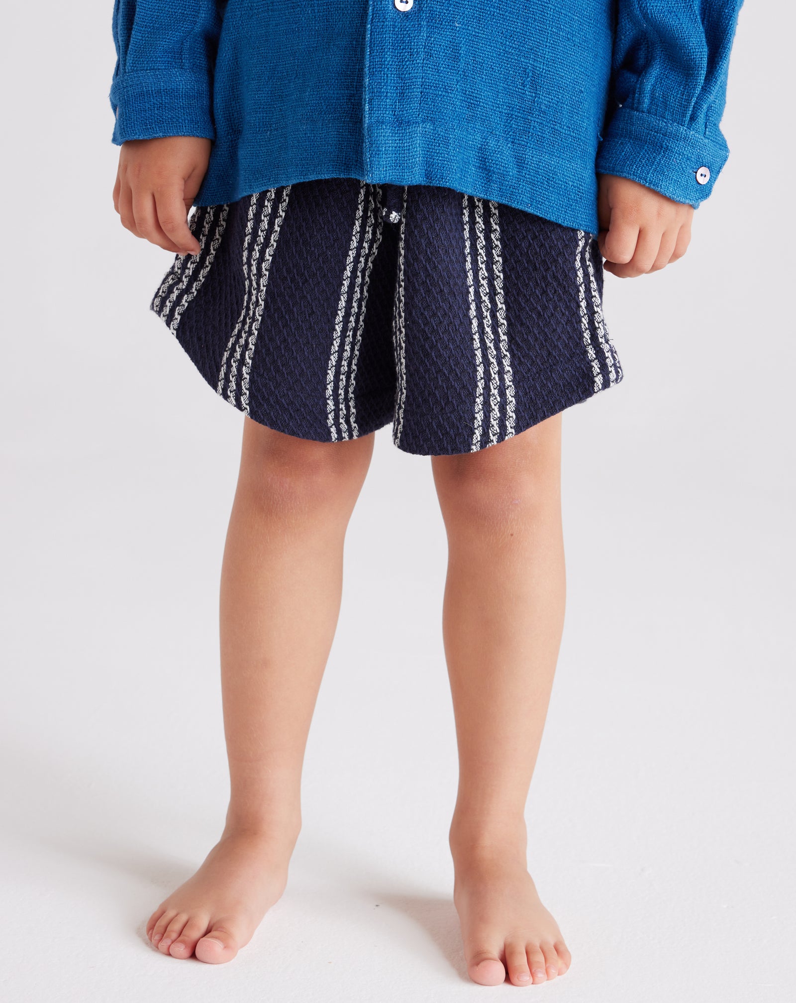 Kids Es Cubells Waffle Cotton Shorts in Navy and White