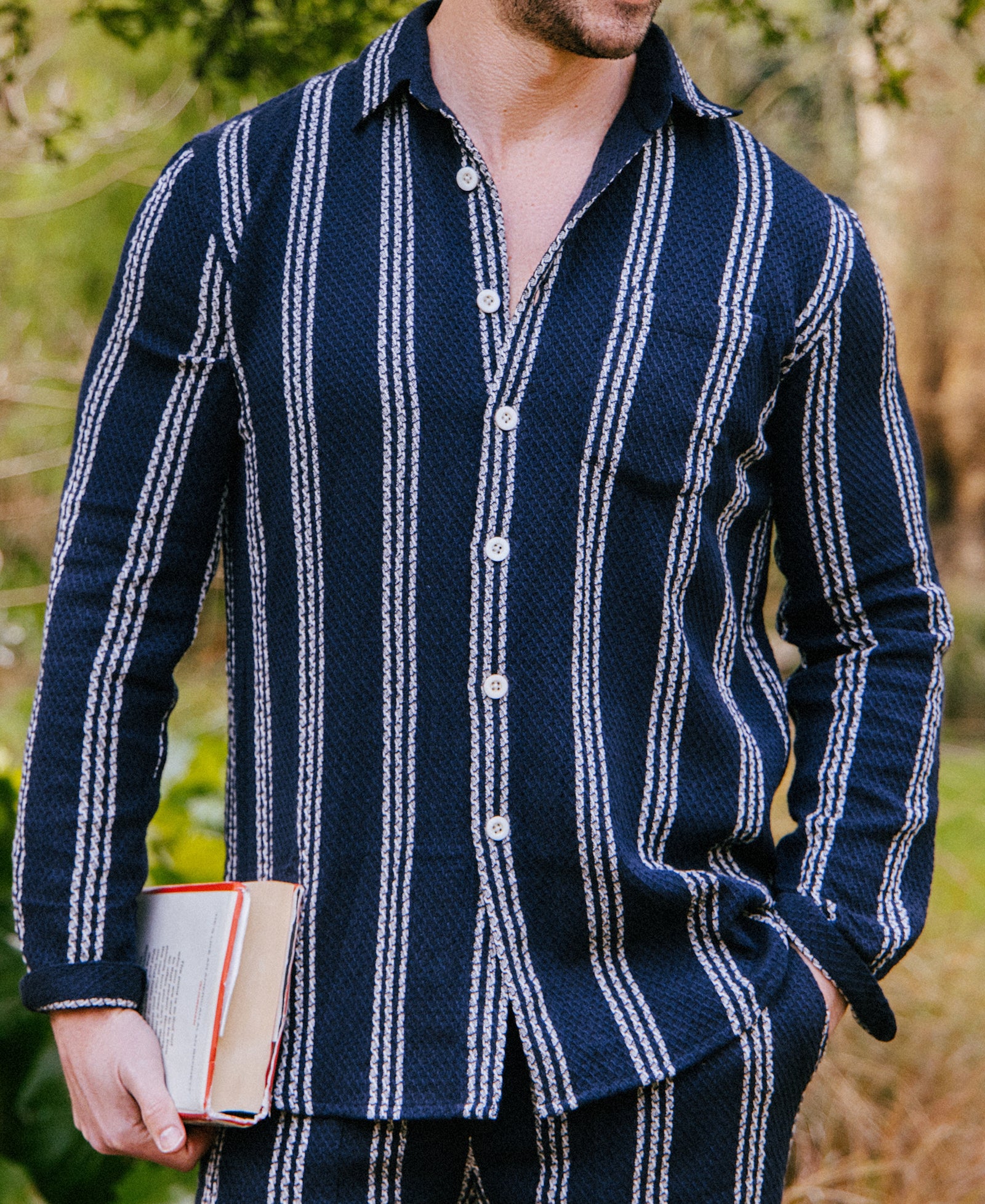 Enamorados Cotton Waffle Shirt in Navy and White