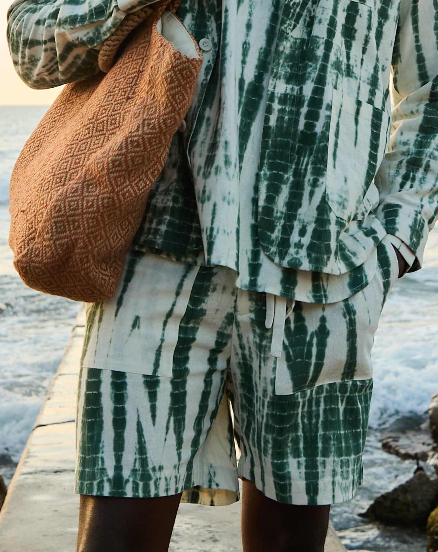 Es Cubells Cotton Shorts in Green Tie-Dye
