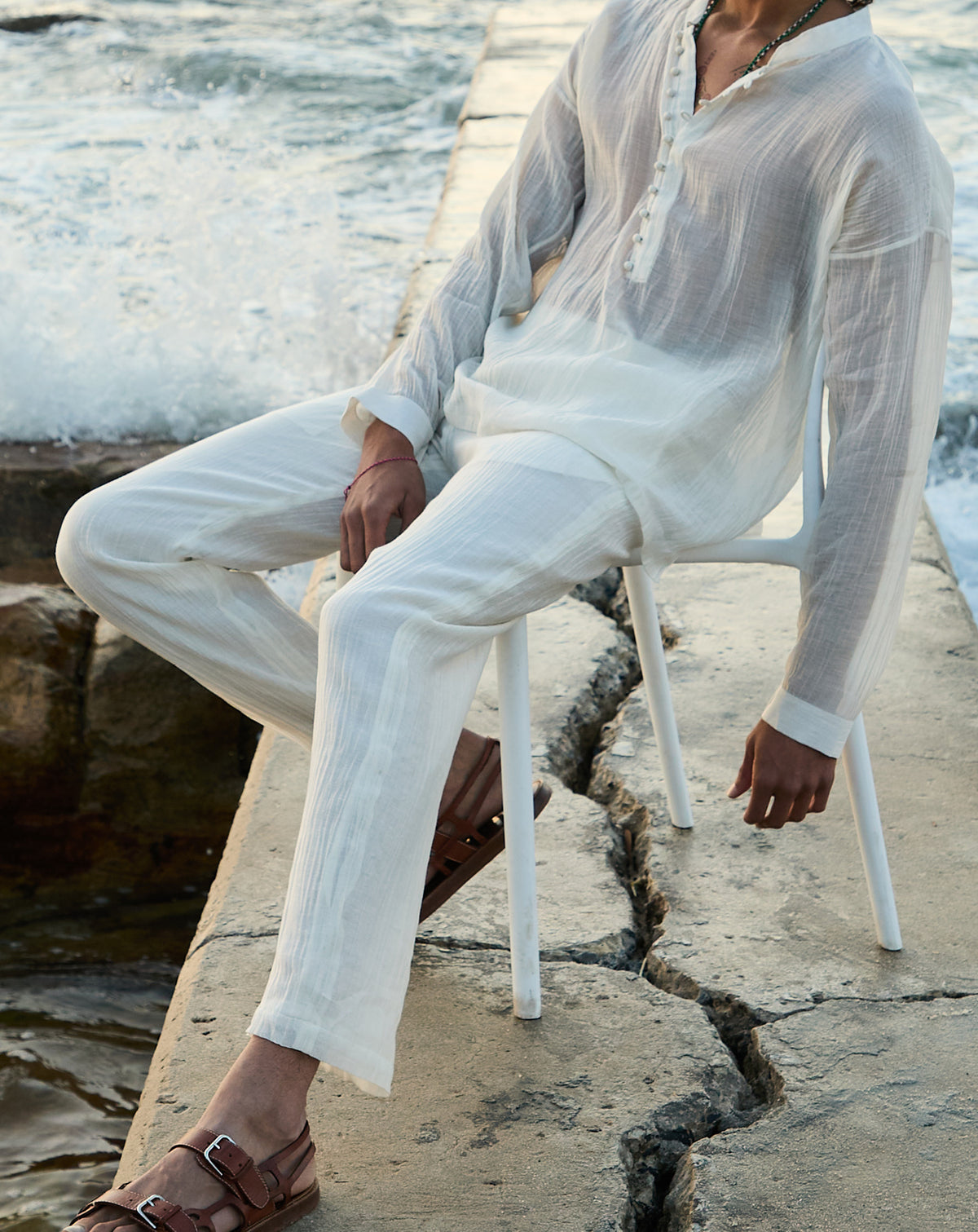 Malibu Cotton Silk Trousers in White