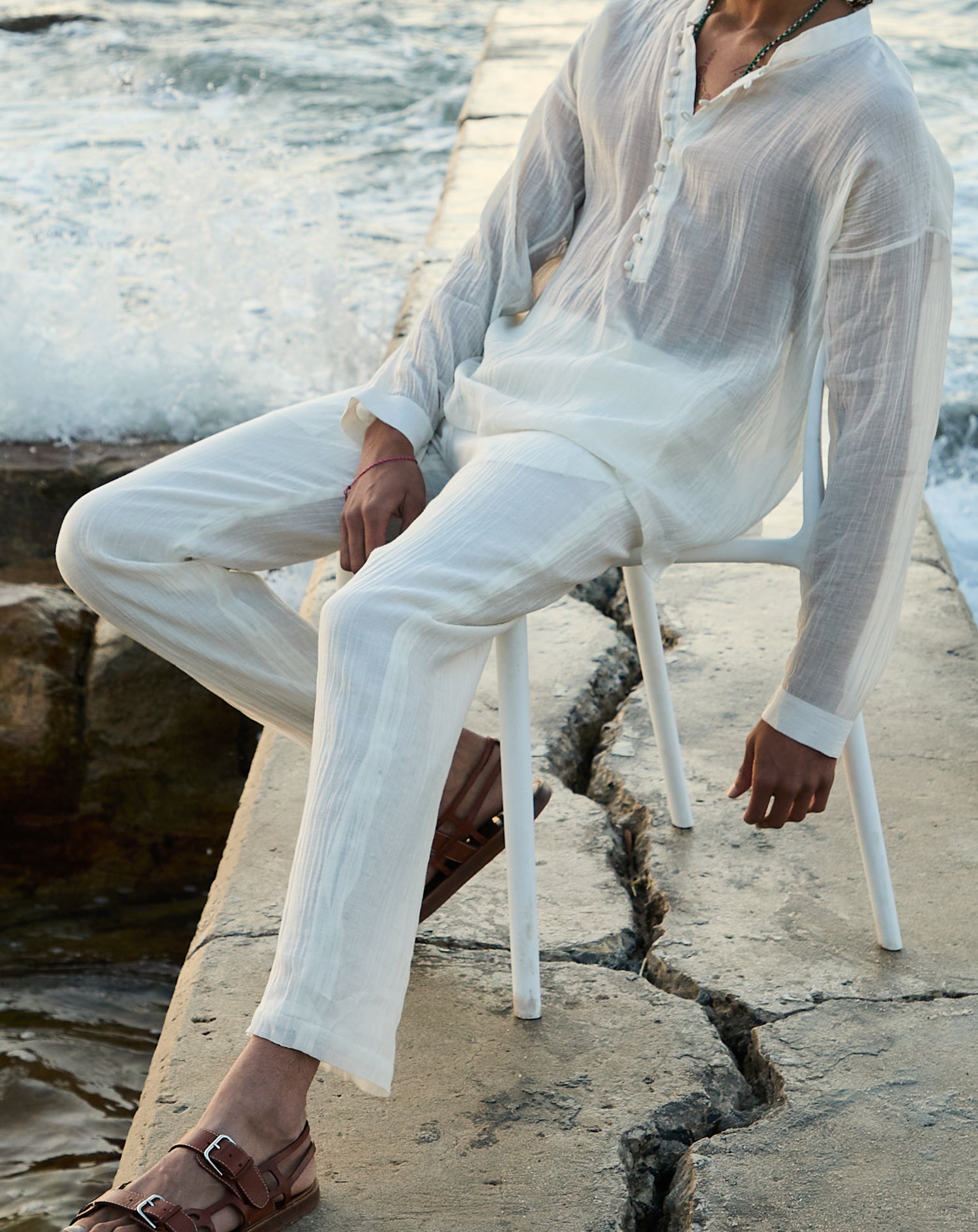 Malibu Cotton Silk Trousers in White