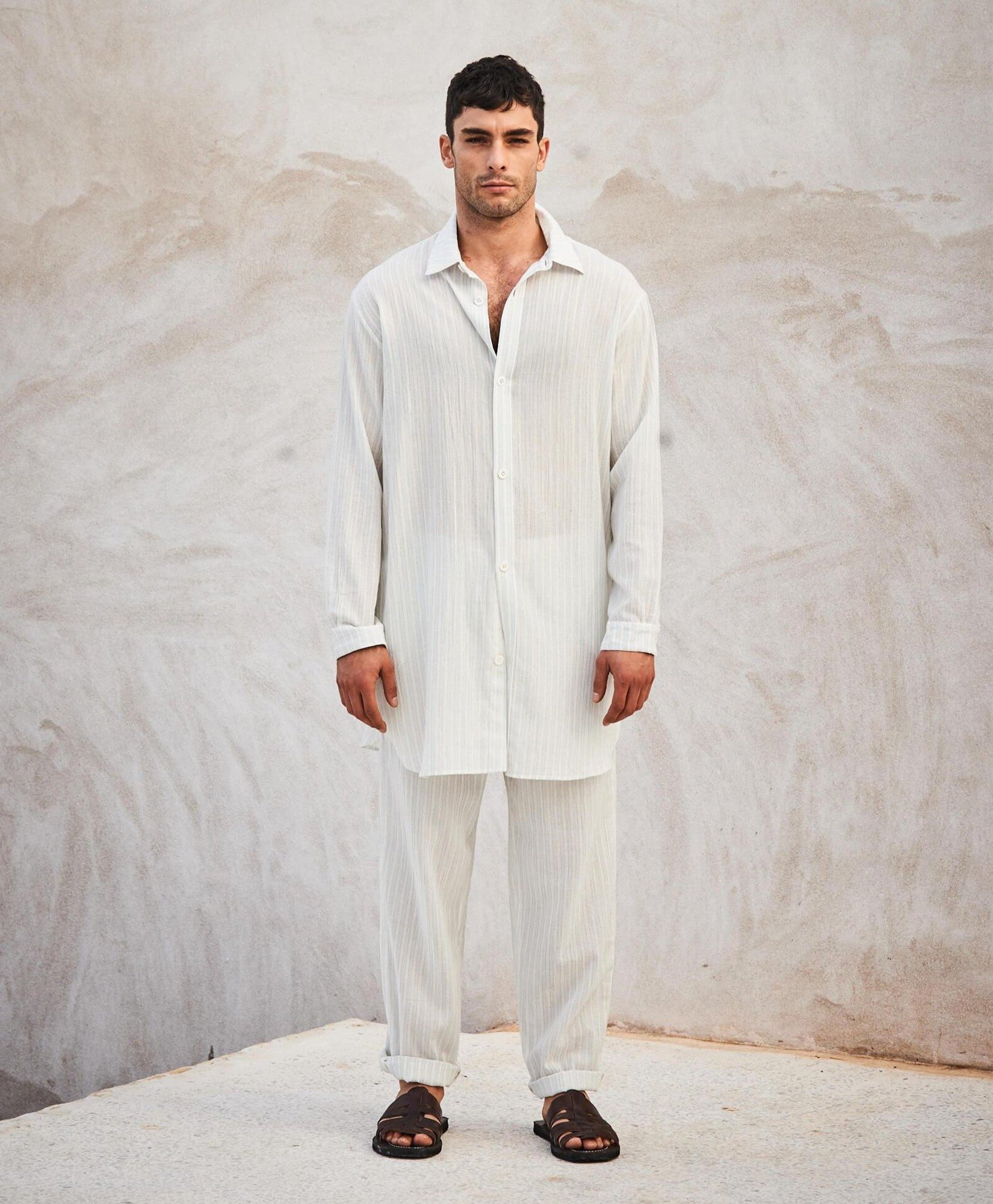 Agadir Shirt in Ivory and Aqua, mens relaxed fit shirt, resort wear, mens cotton shirt