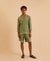 Green Printed Silk Cuban-Collar Shirt